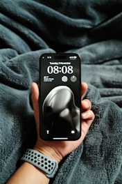 A person holding a cell phone in their hand