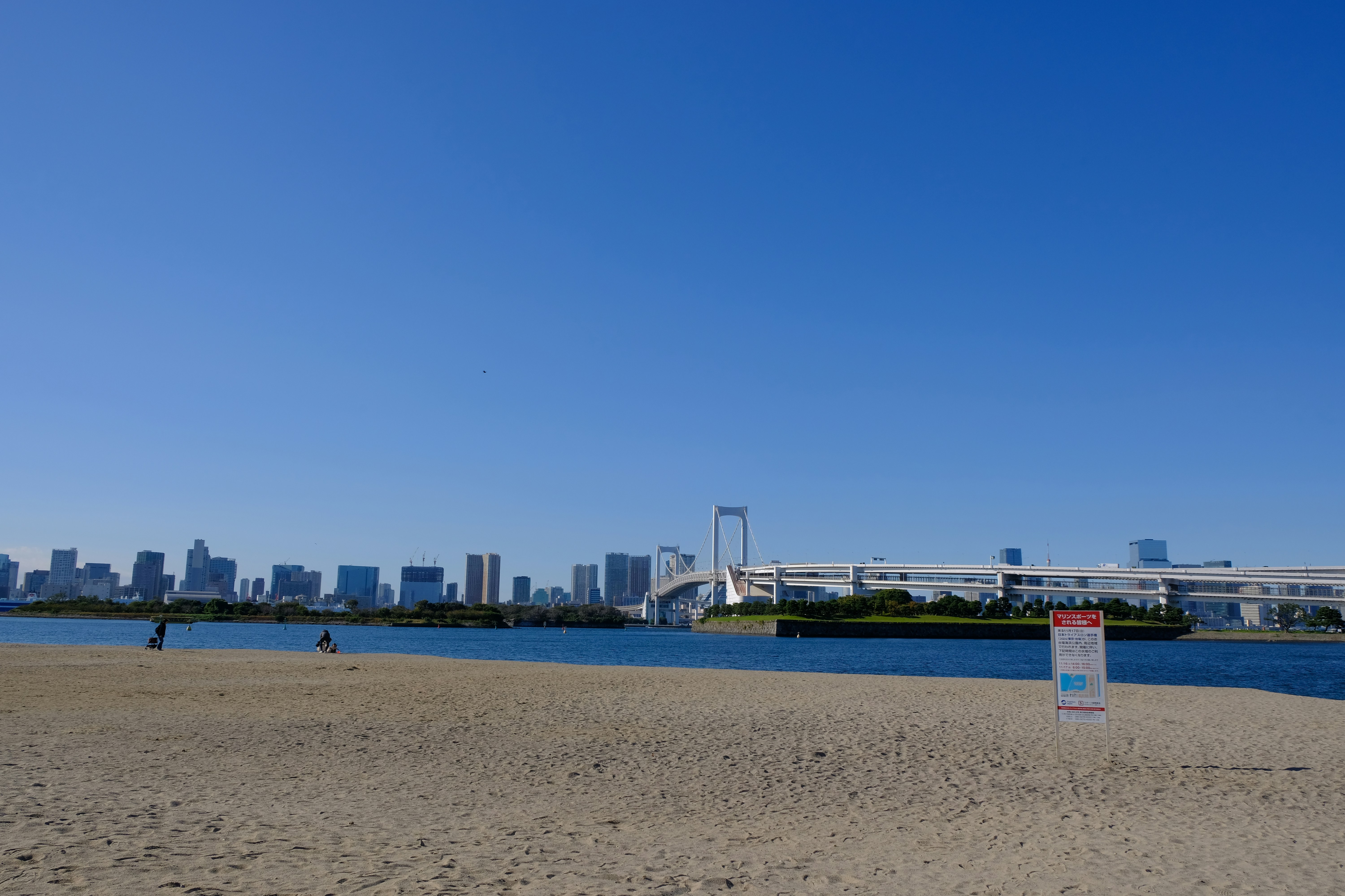 A view of a beach with a city in the background