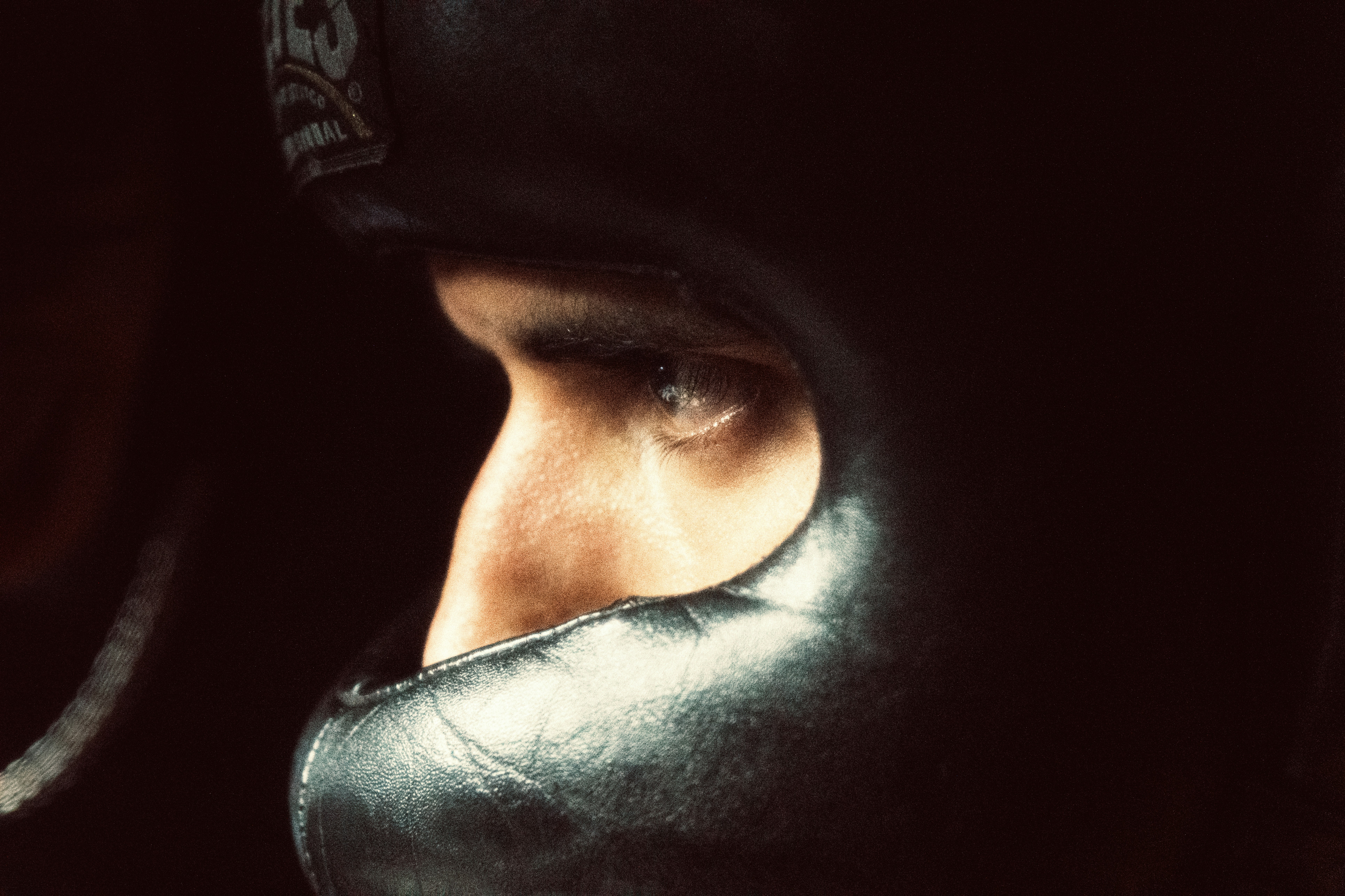 Person in leather mask