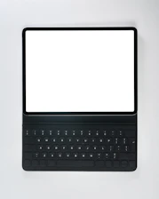 A black laptop computer with a white screen