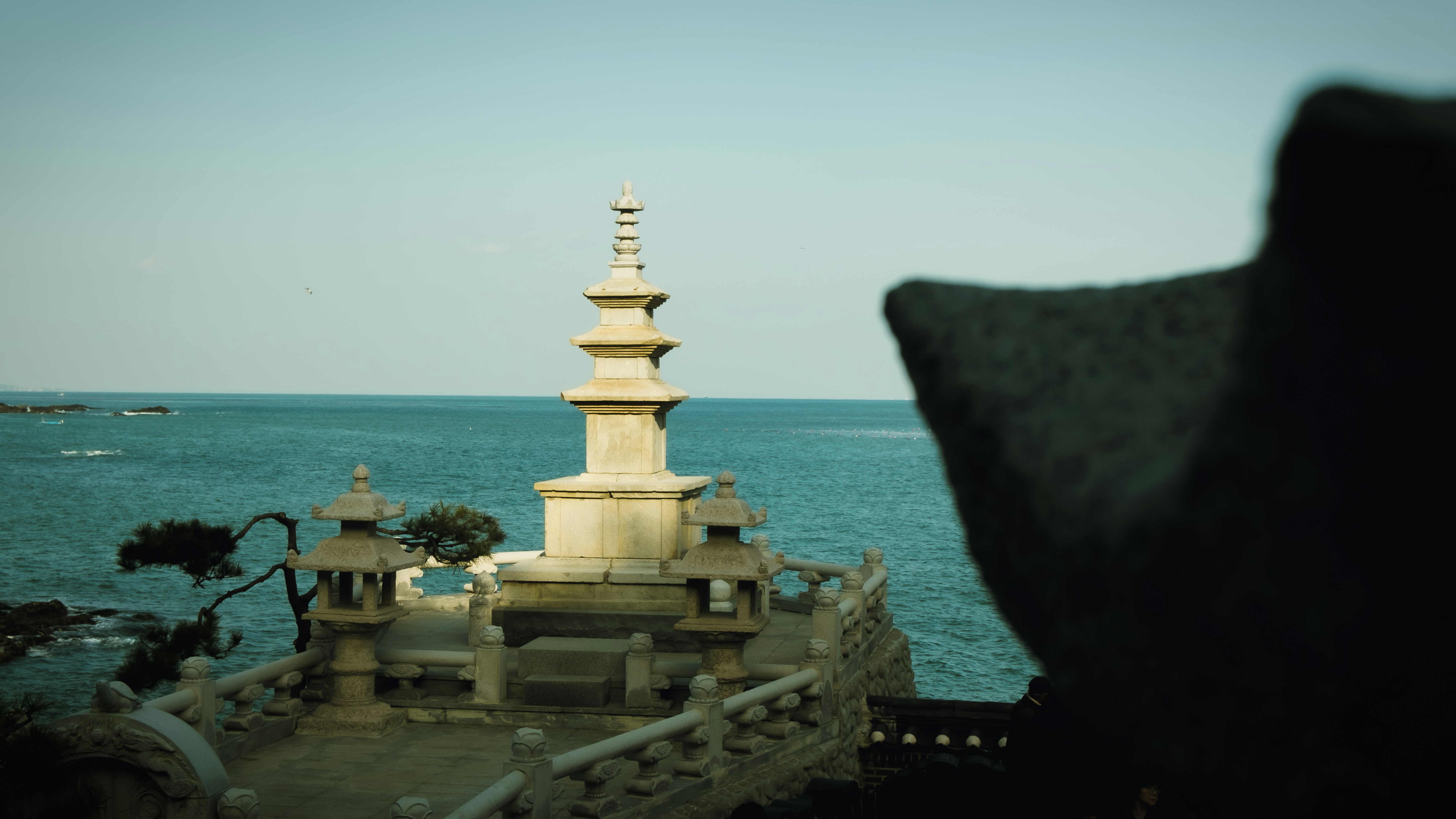 A view of a large body of water from a building