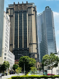 A city street with a lot of tall buildings