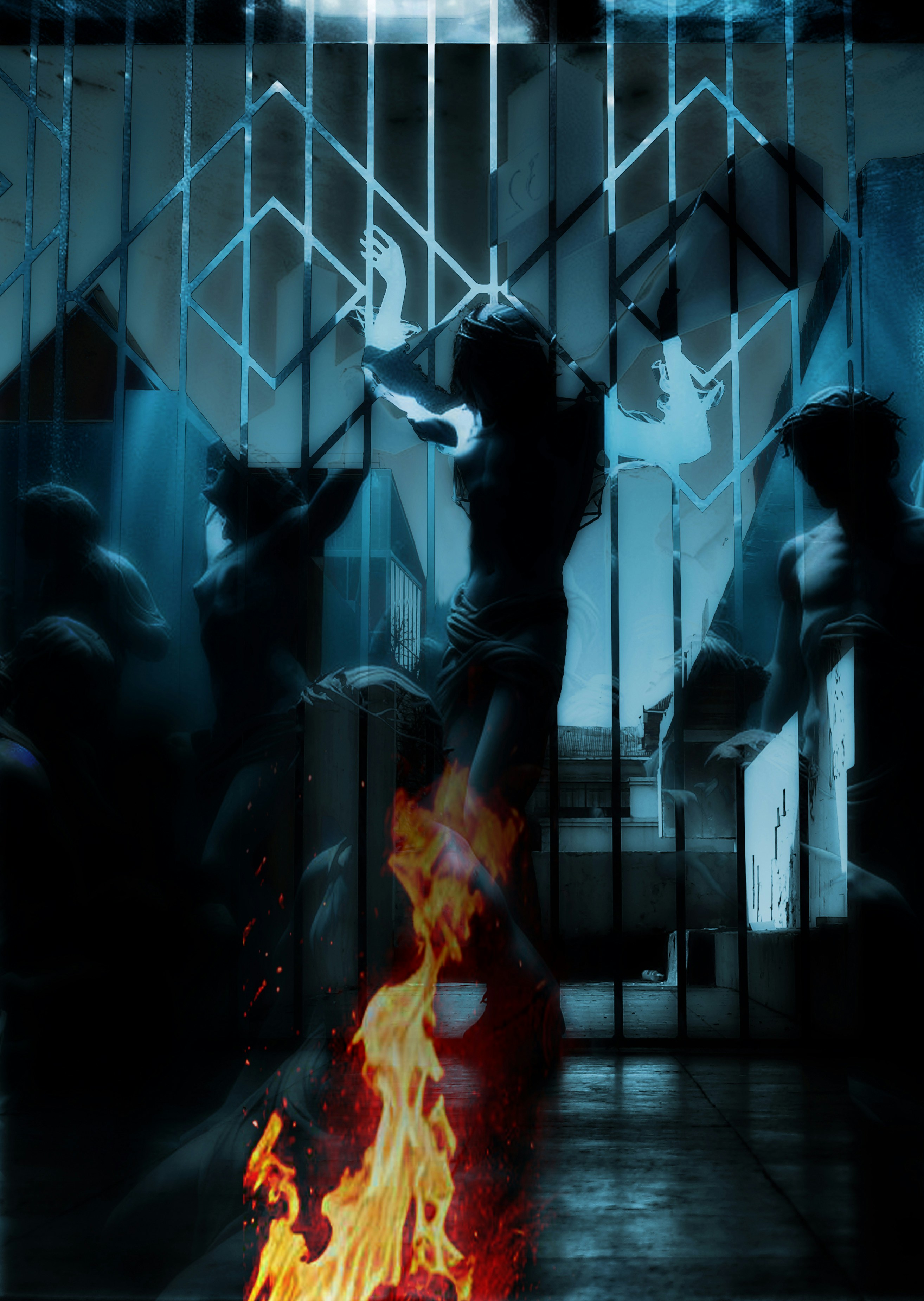 A group of people standing around a fire