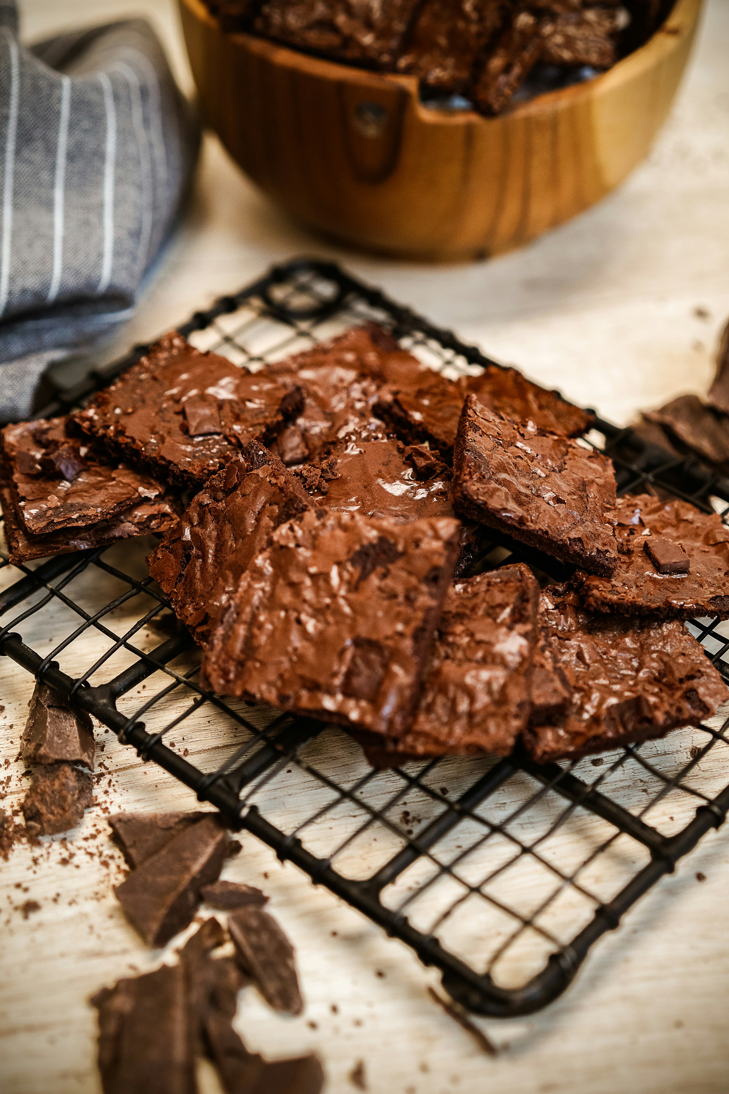 A bunch of brownies sitting on top of a cooling rack