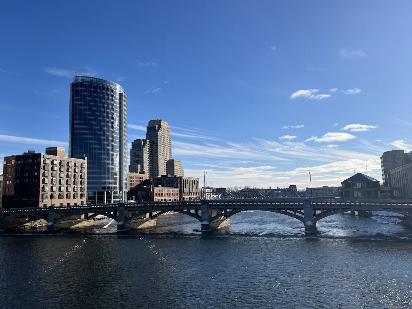 Grand Rapids buildings and a bridge over the Grand River