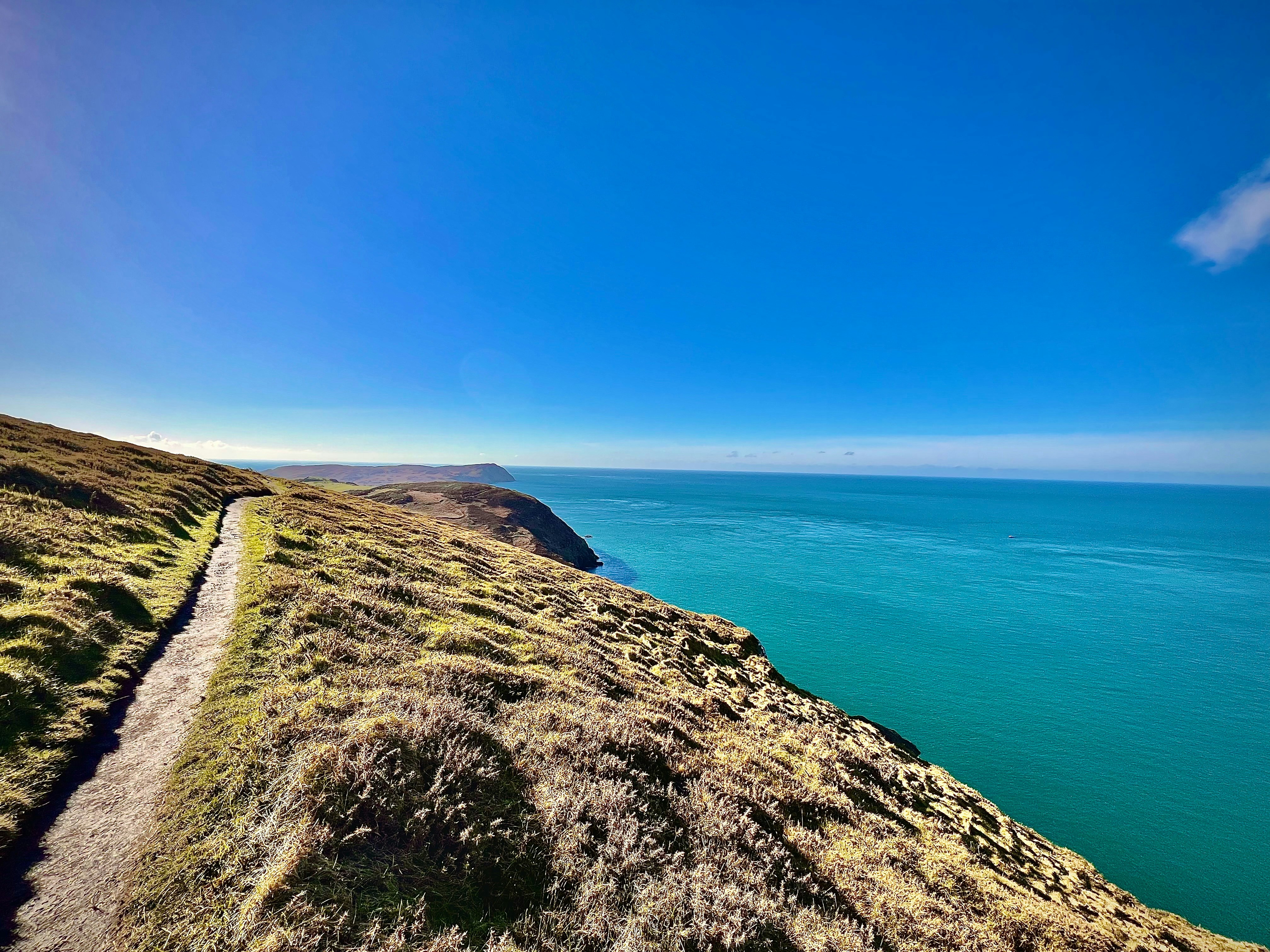 A view of the ocean from the top of a hill