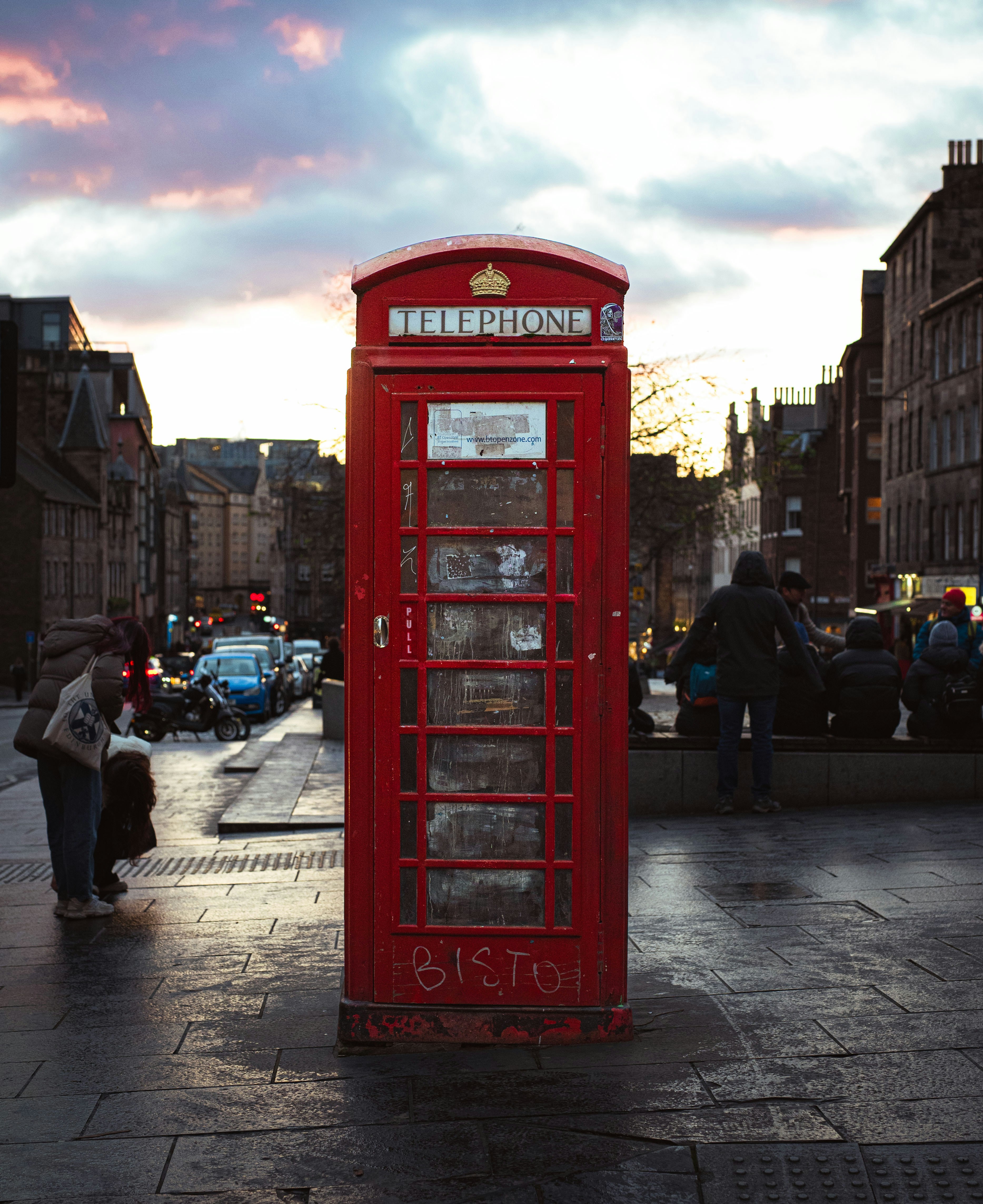 Red Telephone box on Royal Mile in Edinburgh