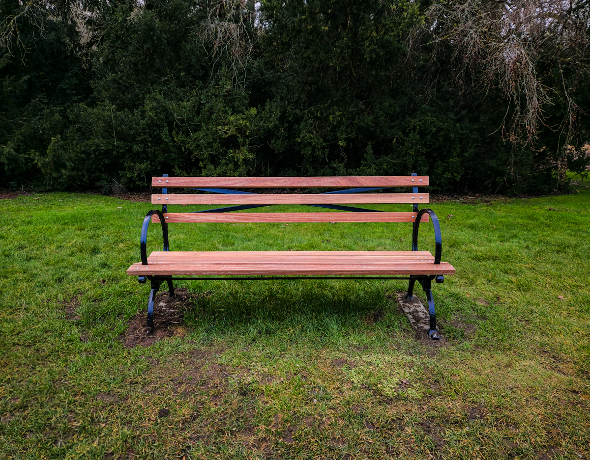 Outdoor wooden seating area in a park