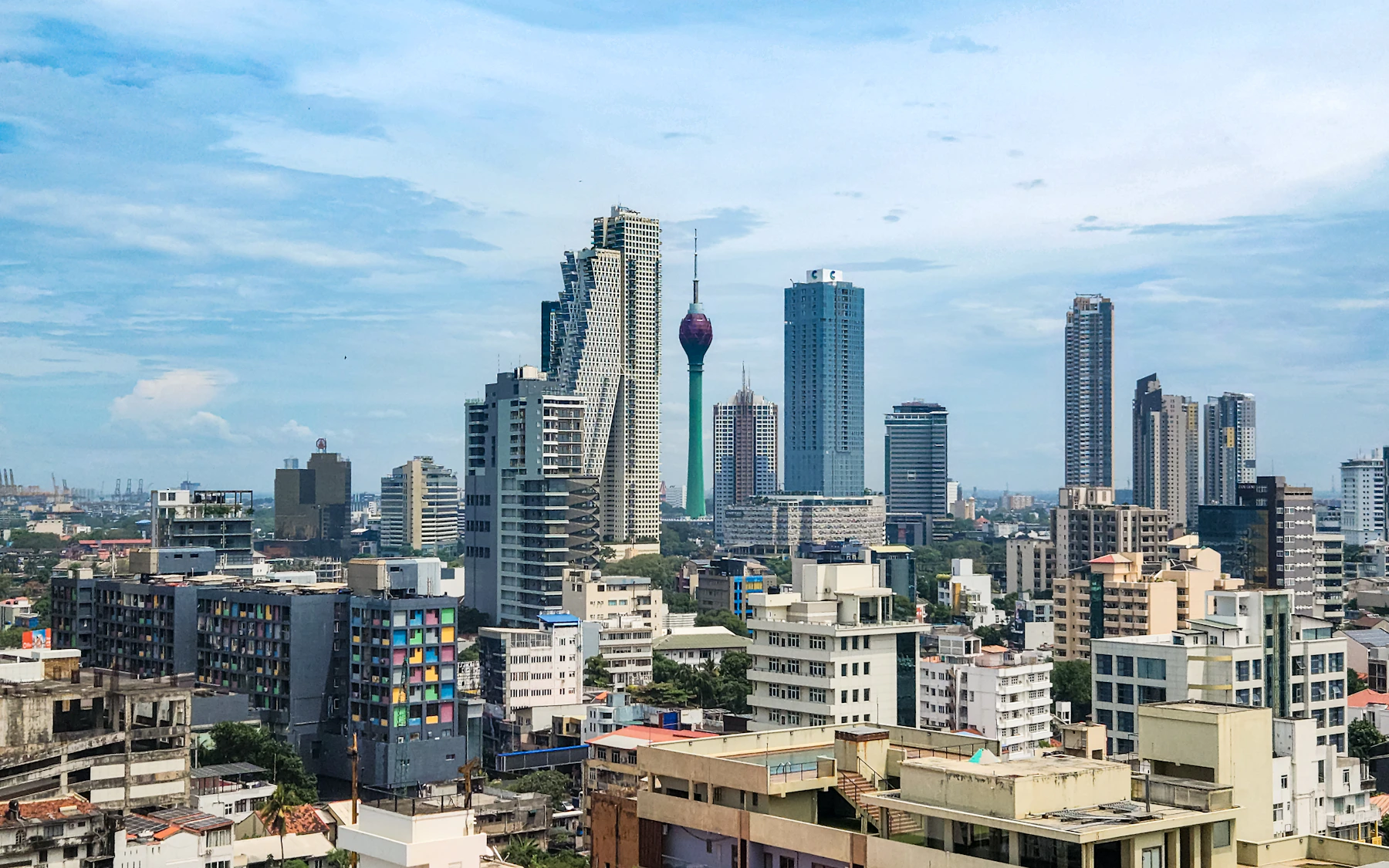 Colombo's contemporary skyline and Lotus Tower rising above dense city neighbourhoods