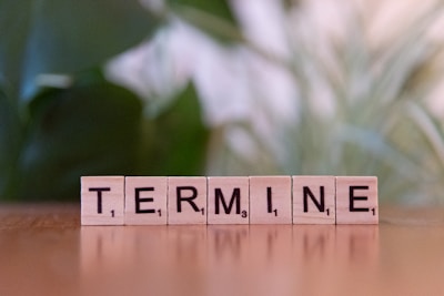 A scrabble type block spelling the word termine