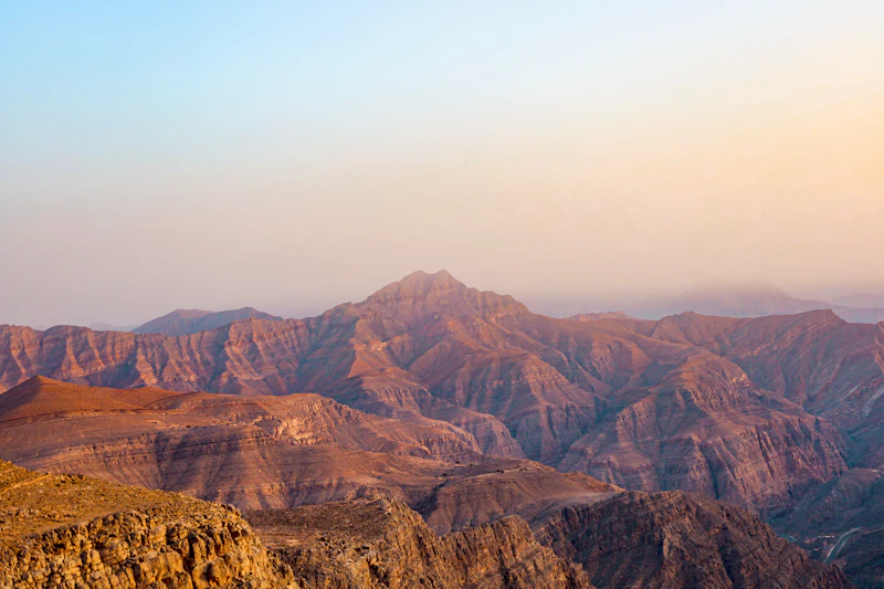 Ras Al Khaimah mountains in warm sunrise light