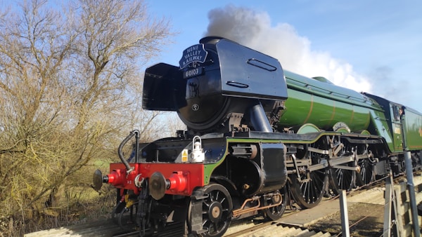 Steam train chugging along the track