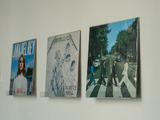 A wall with a bunch of pictures hanging on it