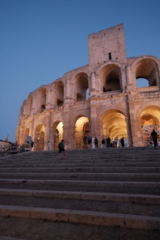 A group of people walking up and down some steps