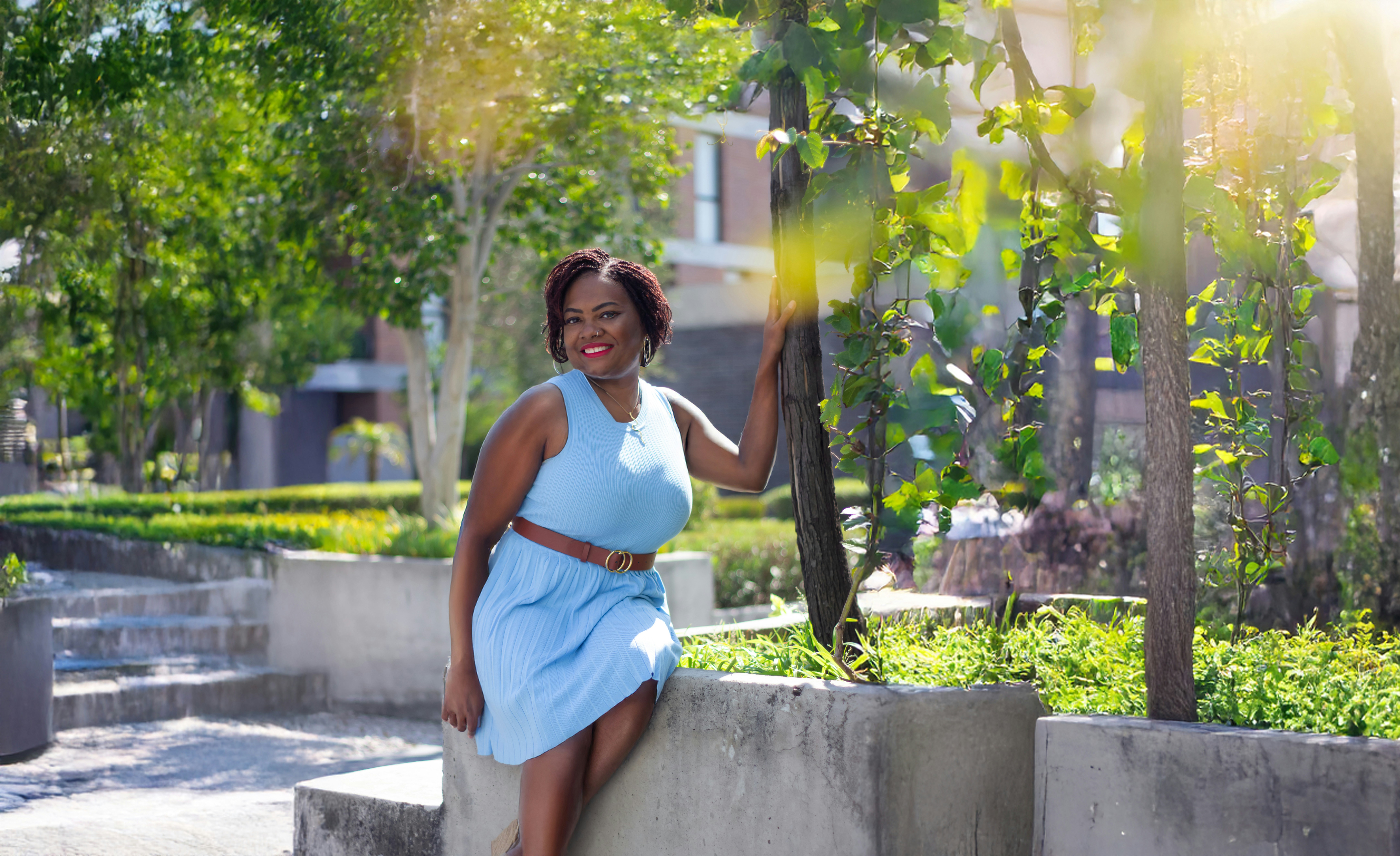 Senior Black woman in blue dress