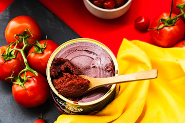 A bowl of chocolate pudding next to a bowl of cherries