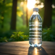 A bottle of water sitting on top of a wooden table
