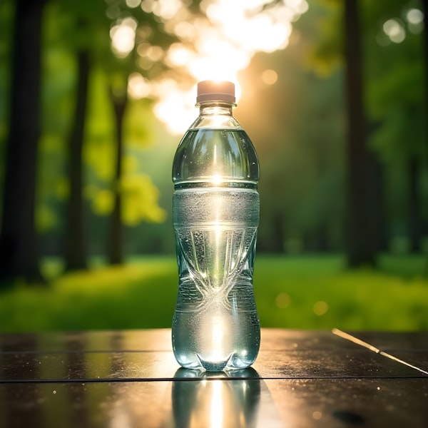 Botella de agua en luz natural