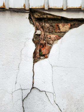A crack in the side of a building