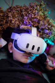 A woman wearing a virtual reality headset