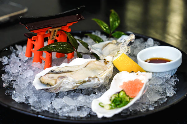 Fresh Hiroshima oysters on ice