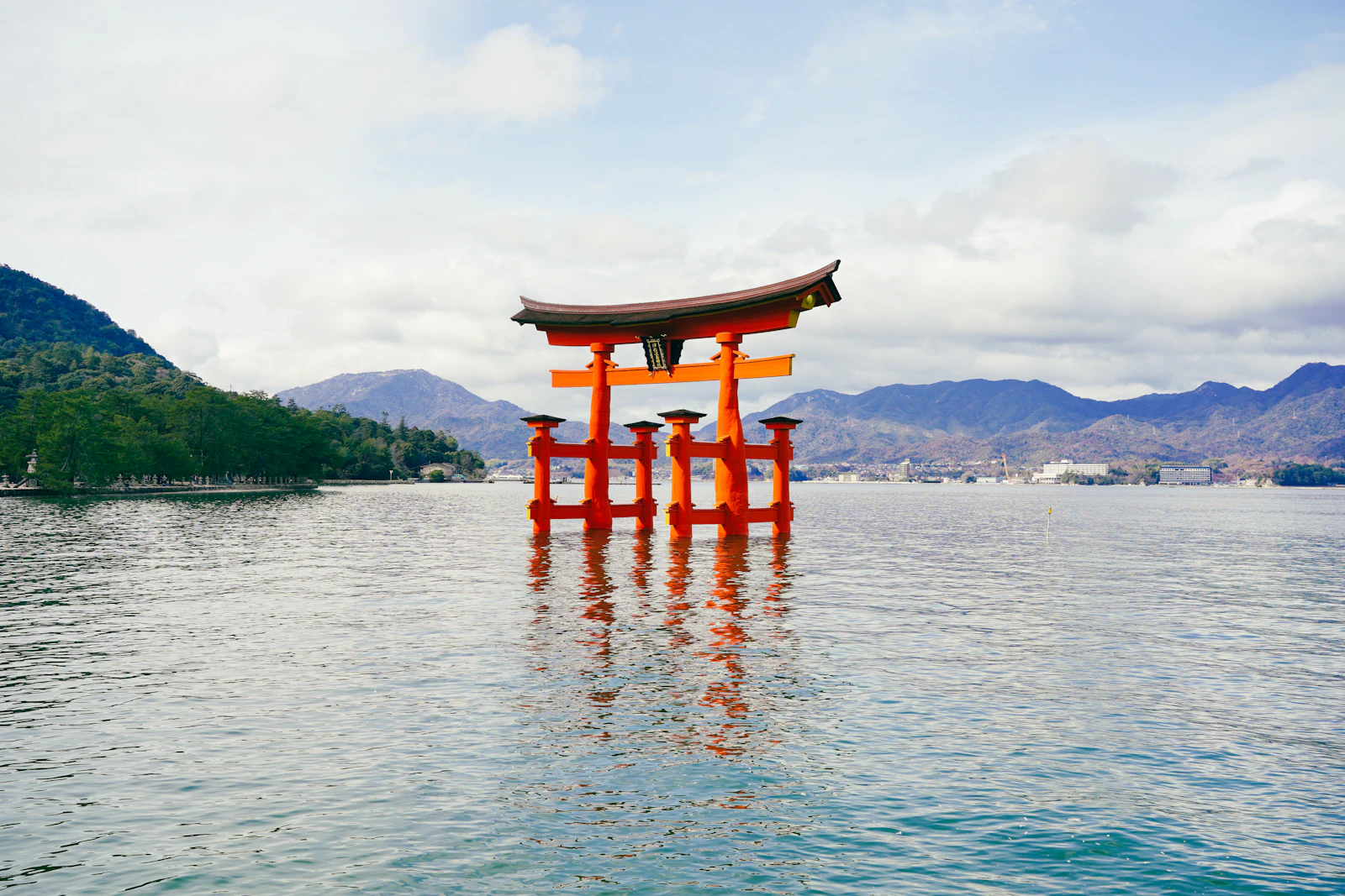 Itsukushima Shrine's floating torii gate at high tide, Miyajima