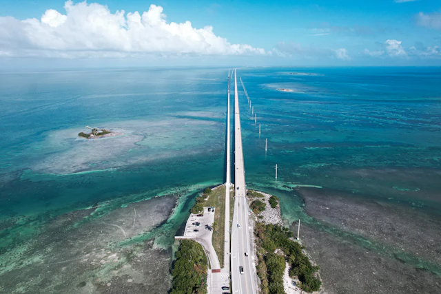 The Seven Mile Bridge crossing turquoise water in the Florida Keys