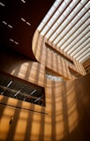 The inside of a large building with a skylight