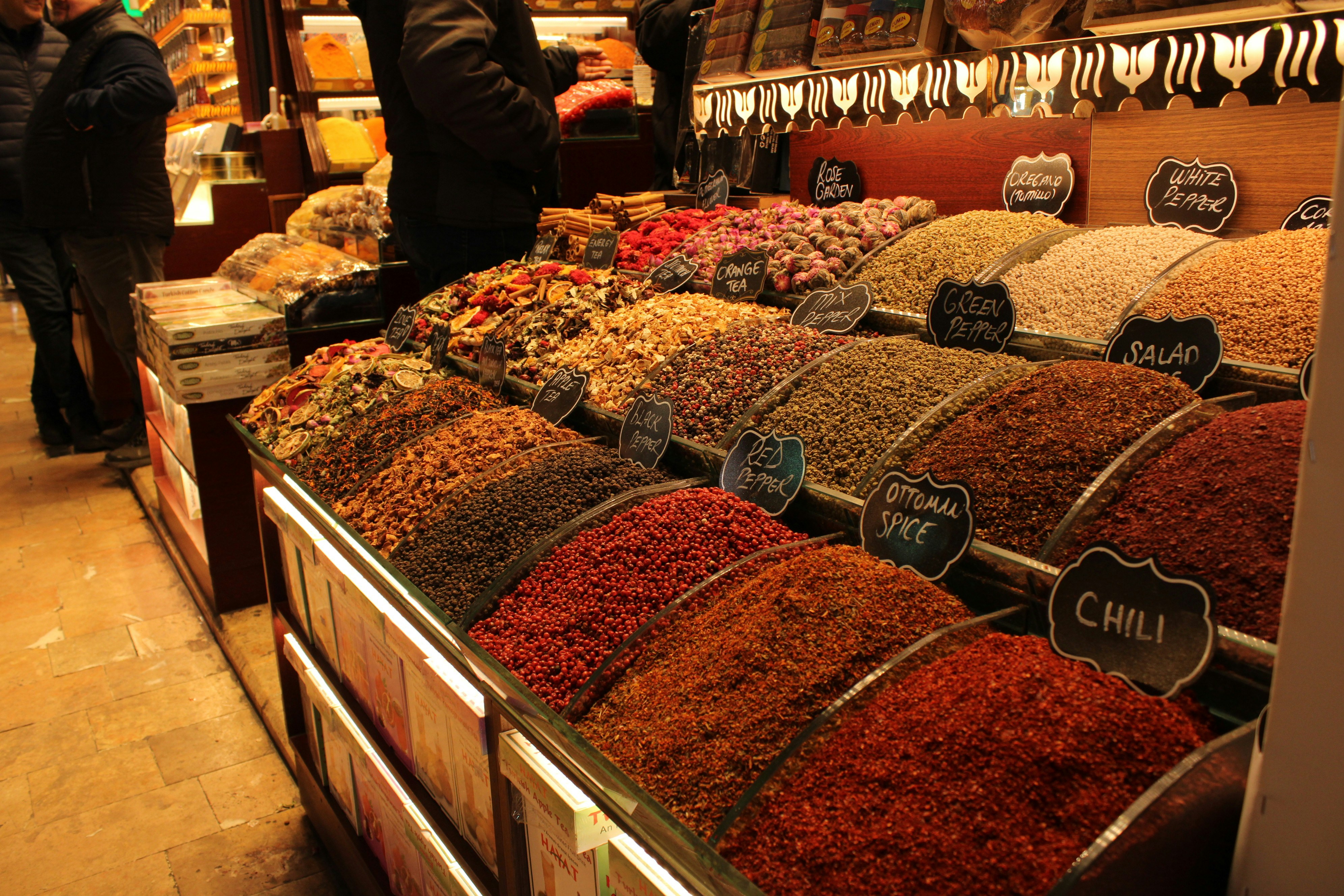 Spices are displayed at a market