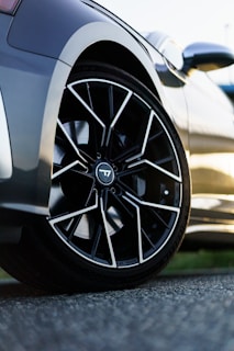 A car wheel with a distinctive design.