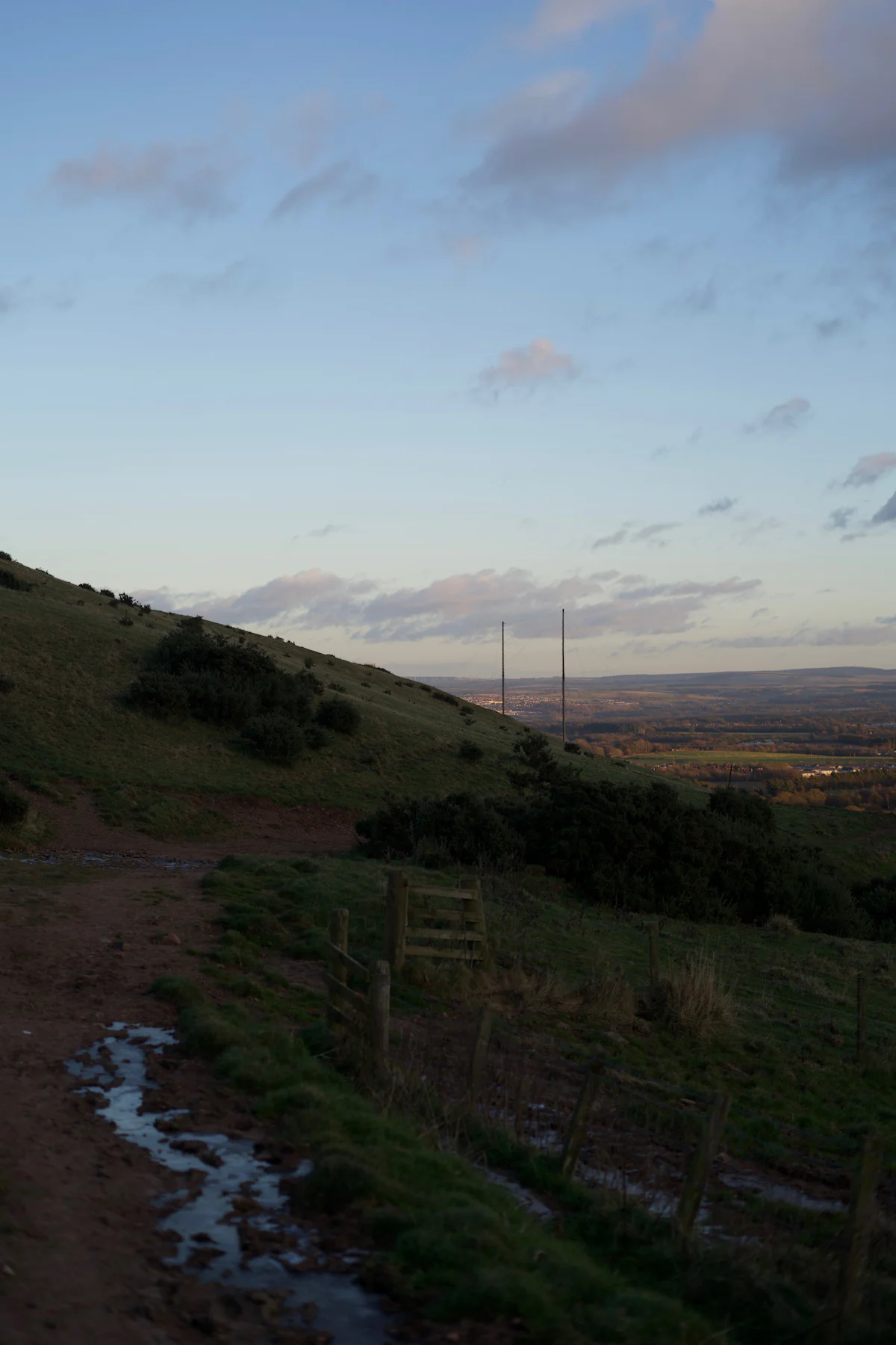 Soft ridge path in pale early spring light