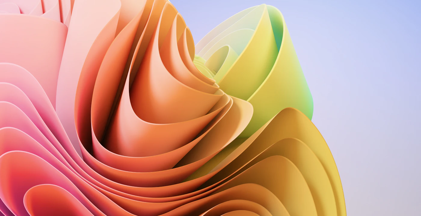 Vibrant layered abstract shapes in warm colors
