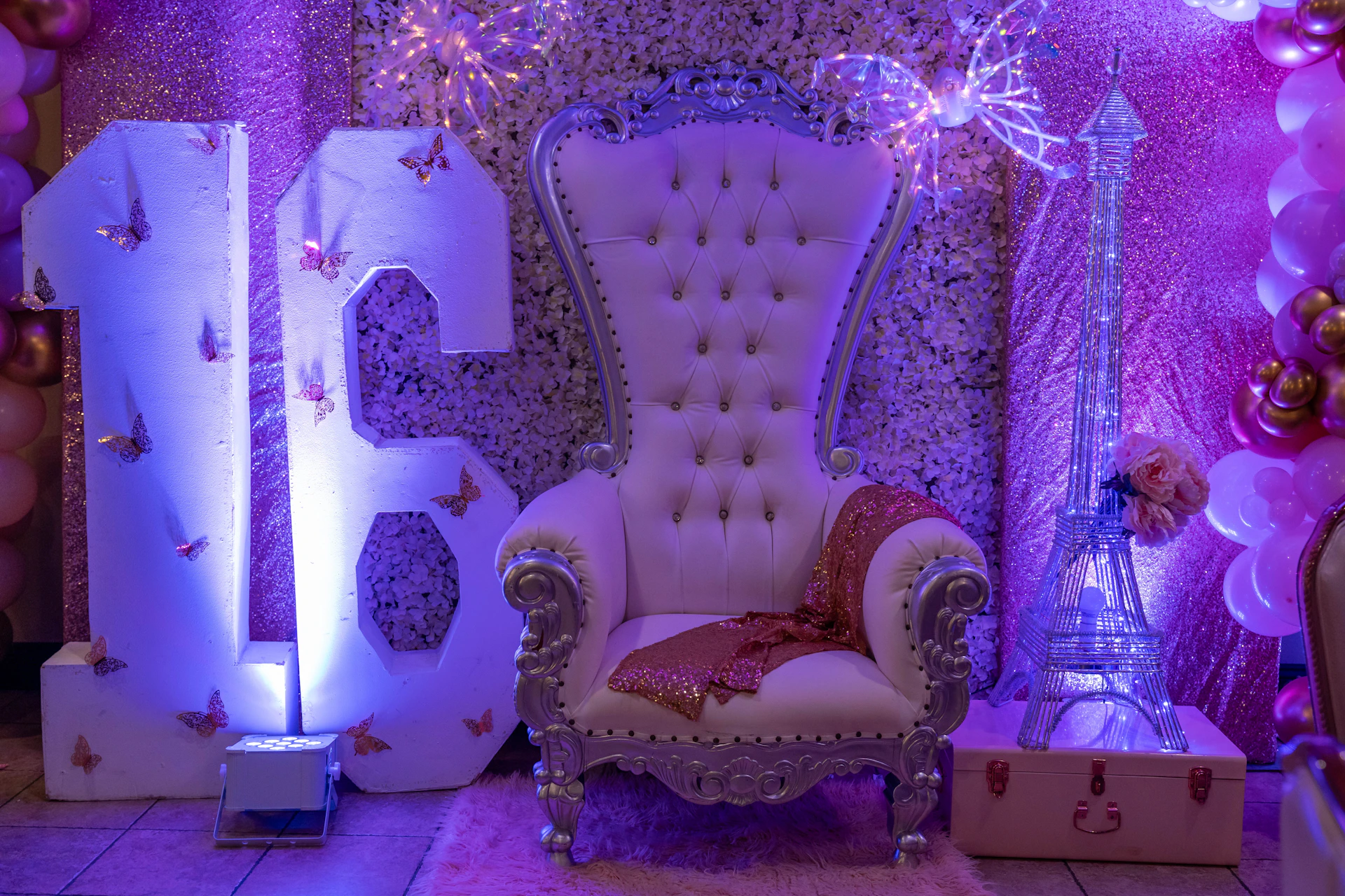 A beautiful setup for a sixteenth birthday celebration.