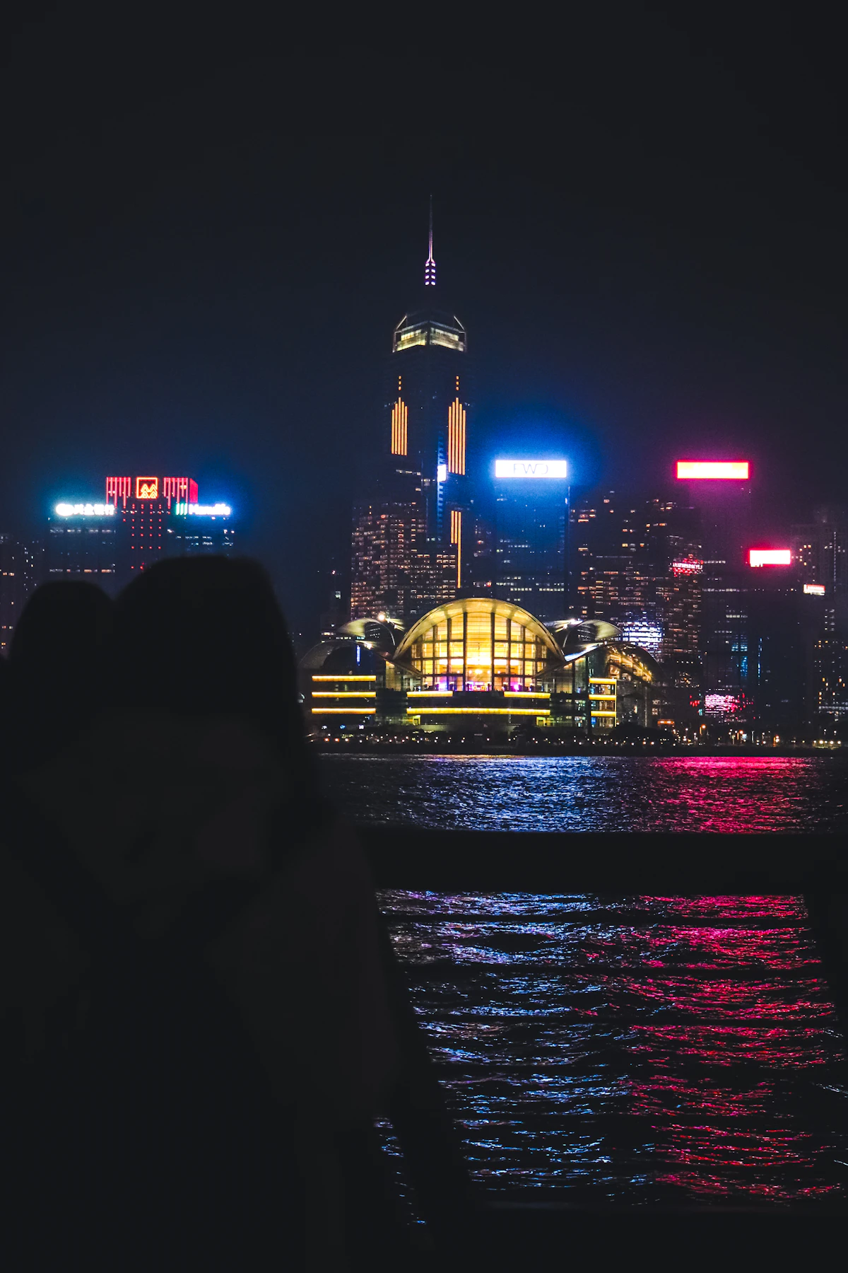 Hong Kong skyline over Victoria Harbour at night