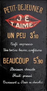 French breakfast menu with prices.
