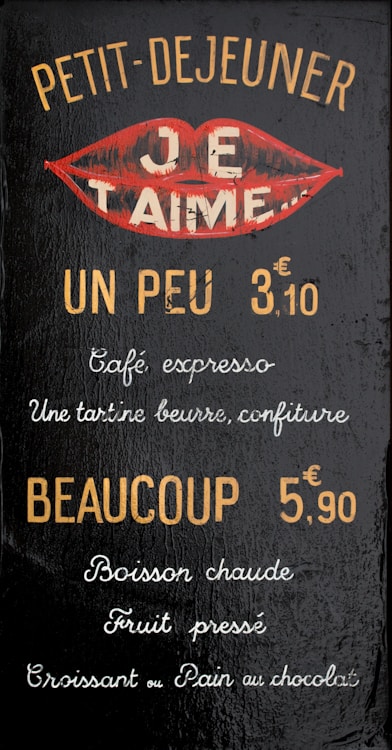 French breakfast menu with prices.