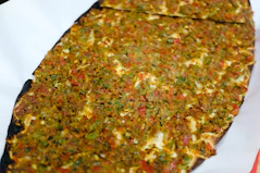 Delicious looking turkish lahmacun ready to be served.
