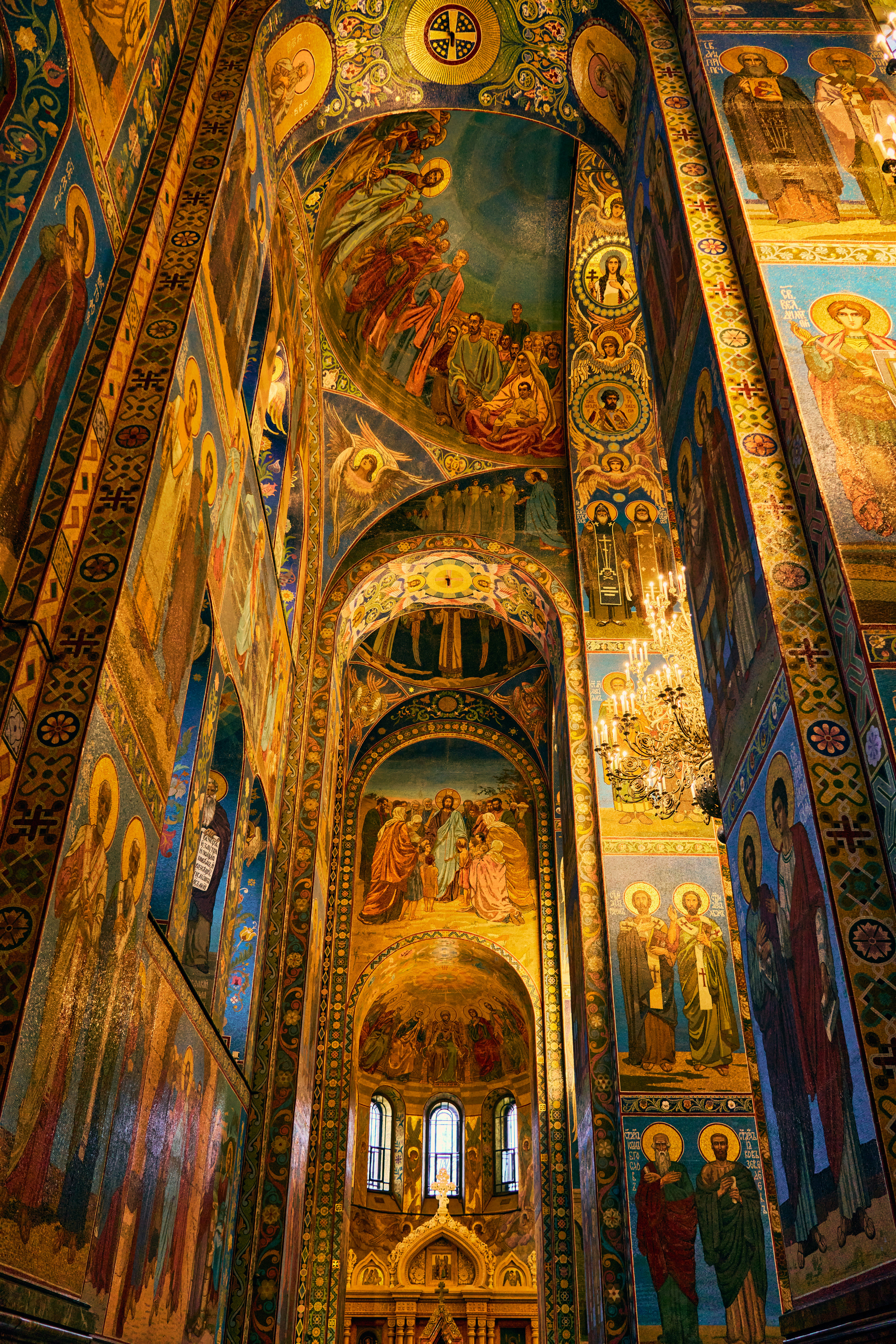 Inside a gorgeous, elaborately painted church.