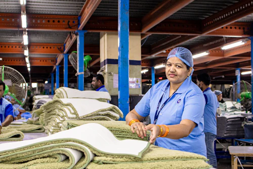 Trabajador operando maquinaria en una planta de manufactura