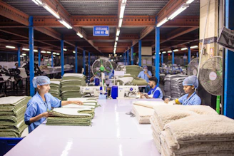 People are working in a textile factory.