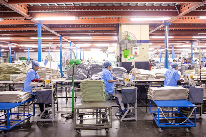 Workers in an industrial manufacturing facility, representing the manufacturing sector