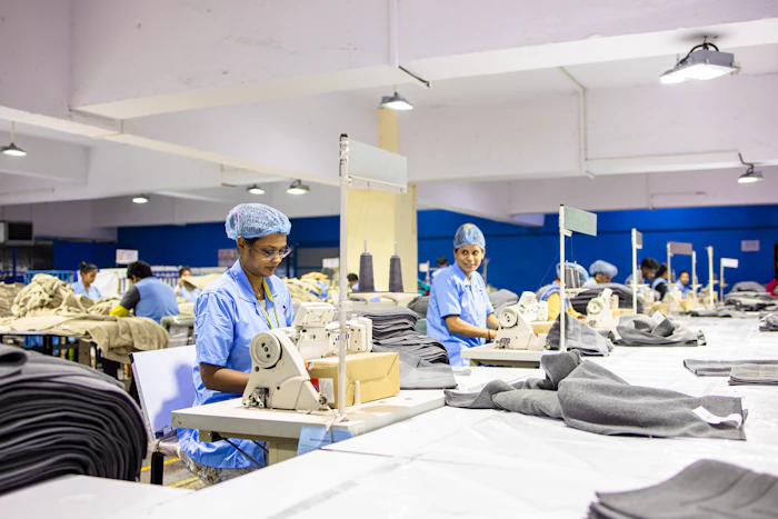 Production floor, garments being stitched