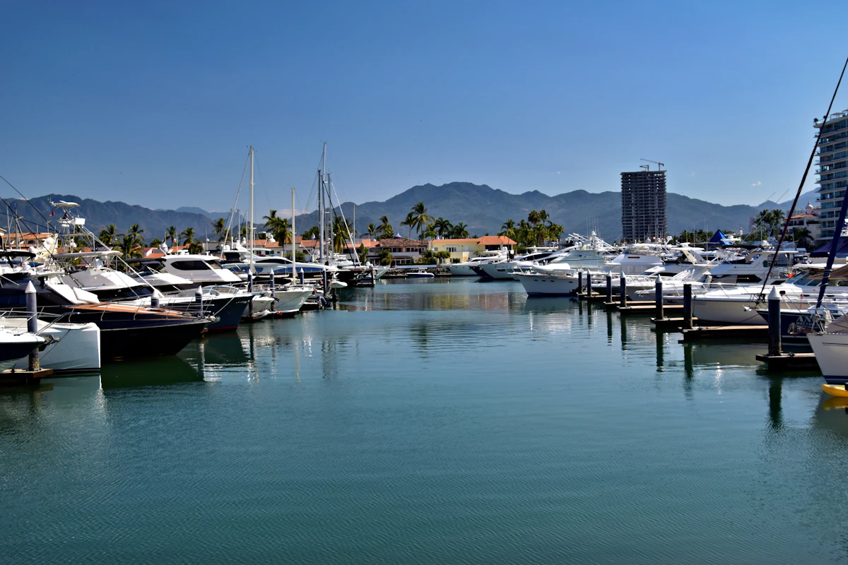 Boats moored at a luxury private marina
