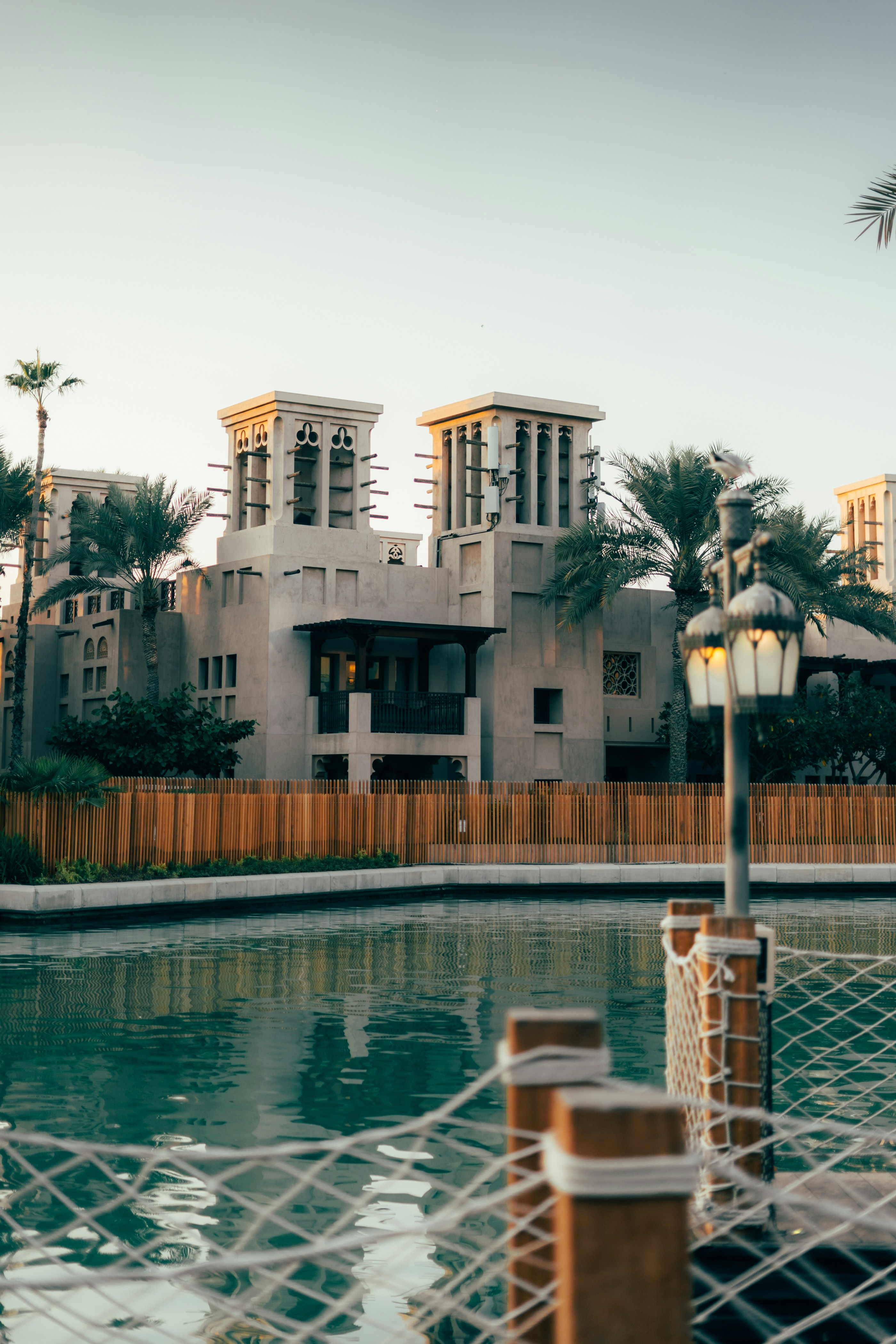 Elegant middle eastern architecture by the water.