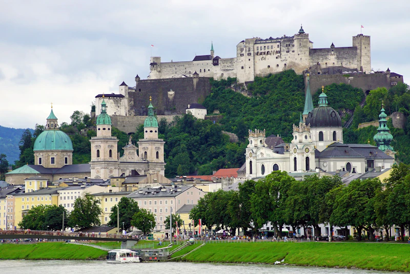 The Salzburg cityscape and Hohensalzburg castle on the hill