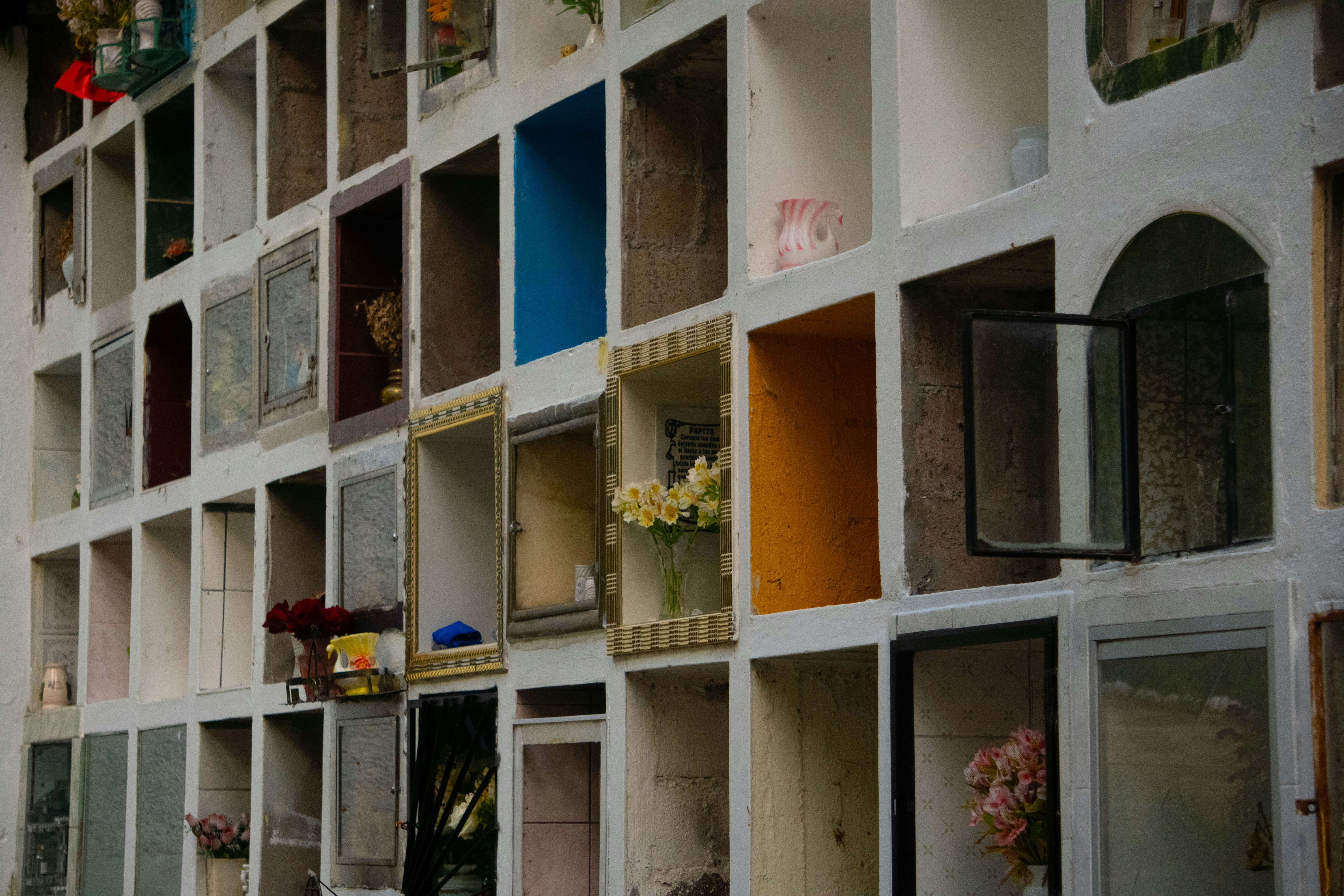 Rows of niches, possibly for cremated remains.