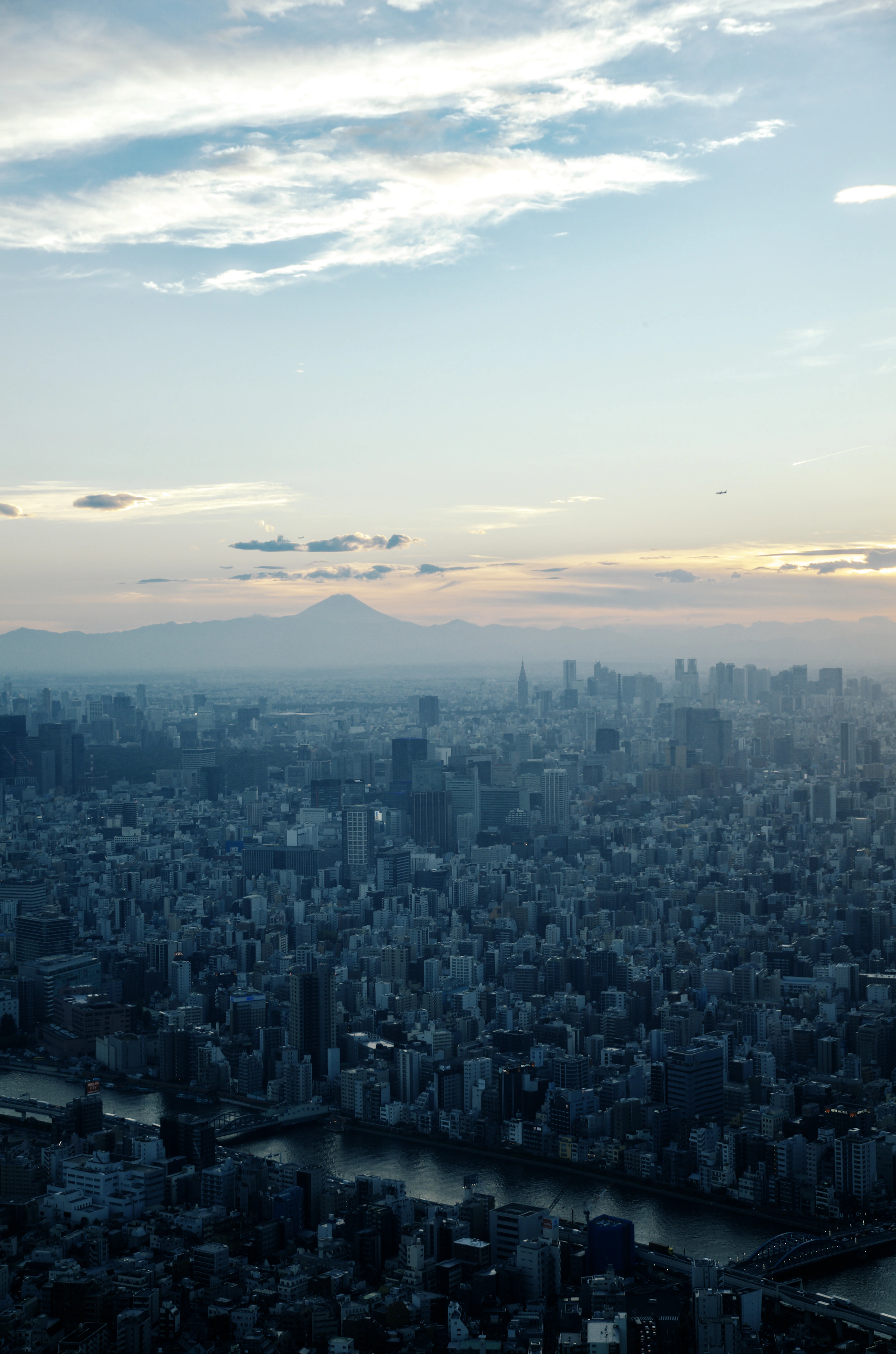 Aerial panorama of Tokyo with Mount Fuji in the distance, Japan