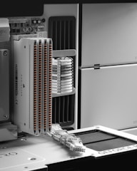 Computer server components with various connections.