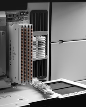 Computer server components with various connections.