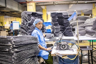 A woman works in a factory.
